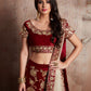 Rajwada Maroon Velvet  Embroidered  Semi-Stitched Lehenga With Unstitched Blouse For Women