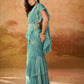 Rajwada Turquoise Solid Organza Ready To Wear Saree With Stitched Blouse For Women