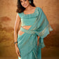 Rajwada Turquoise Solid Organza Ready To Wear Saree With Stitched Blouse For Women