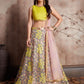 Rajwada Pink And Yellow Art Silk Embroidered Semi-Stitched Lehenga With Unstitched Blouse For Women