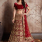 Rajwada Maroon Velvet Embroidered Semi-Stitched Lehenga With Unstitched Blouse For Women