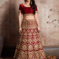 Rajwada Maroon Velvet Embroidered Semi-Stitched Lehenga With Unstitched Blouse For Women