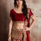 Rajwada Maroon Velvet Embroidered Semi-Stitched Lehenga With Unstitched Blouse For Women
