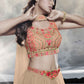 Rajwada Beige Chinon Art Silk Embellished Semi Stitched Lehenga With Unstitched Blouse For Women