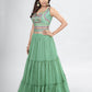 Rajwada Green Chiffon Embellished Stitched Lehenga With Stitched Blouse For Women