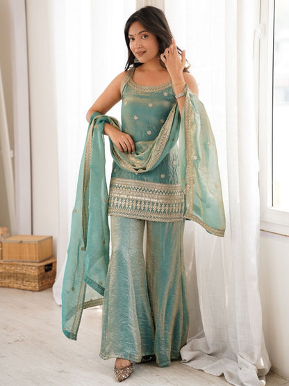 Rajwada Sea Green Silk Blend Embellished Kurta Set For Women