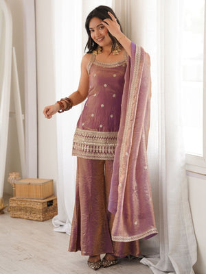 Rajwada Mauve Pink Silk Blend Embellished Kurta Set For Women