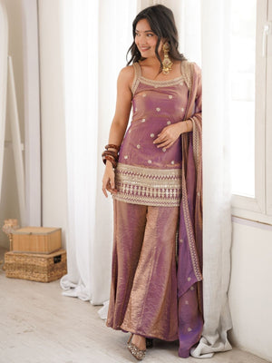 Rajwada Mauve Pink Silk Blend Embellished Kurta Set For Women