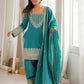 Rajwada Teal Blue Silk Blend Embellished Kurta Set For Women