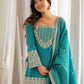 Rajwada Teal Blue Silk Blend Embellished Kurta Set For Women