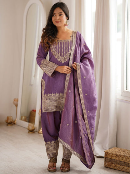 Rajwada Purple Silk Blend Embellished Kurta Set For Women