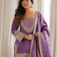 Rajwada Purple Silk Blend Embellished Kurta Set For Women