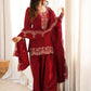 Rajwada Maroon Silk Blend Embellished Kurta Set For Women