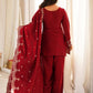 Rajwada Maroon Silk Blend Embellished Kurta Set For Women
