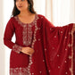Rajwada Maroon Silk Blend Embellished Kurta Set For Women