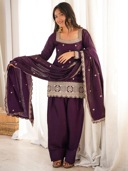 Rajwada Dark Purple Silk Blend Embellished Kurta Set For Women