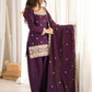 Rajwada Dark Purple Silk Blend Embellished Kurta Set For Women