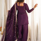 Rajwada Dark Purple Silk Blend Embellished Kurta Set For Women