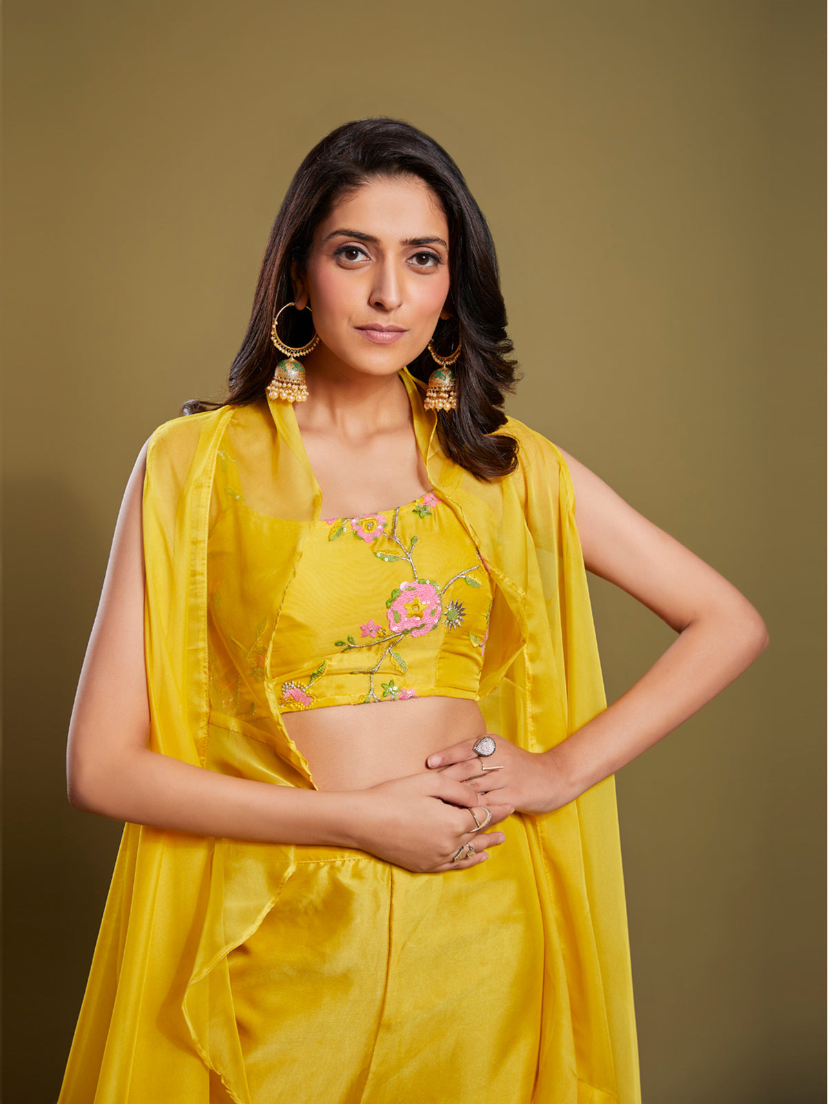 Rajwada - Yellow Embroidered Organza Stitched Indo Western Set