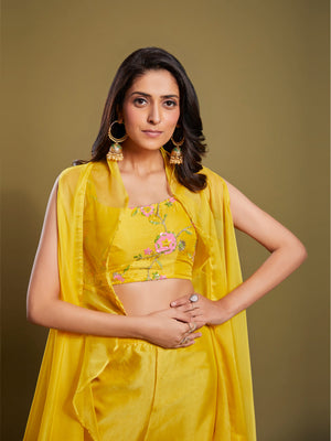 Rajwada - Yellow Embroidered Organza Stitched Indo Western Set