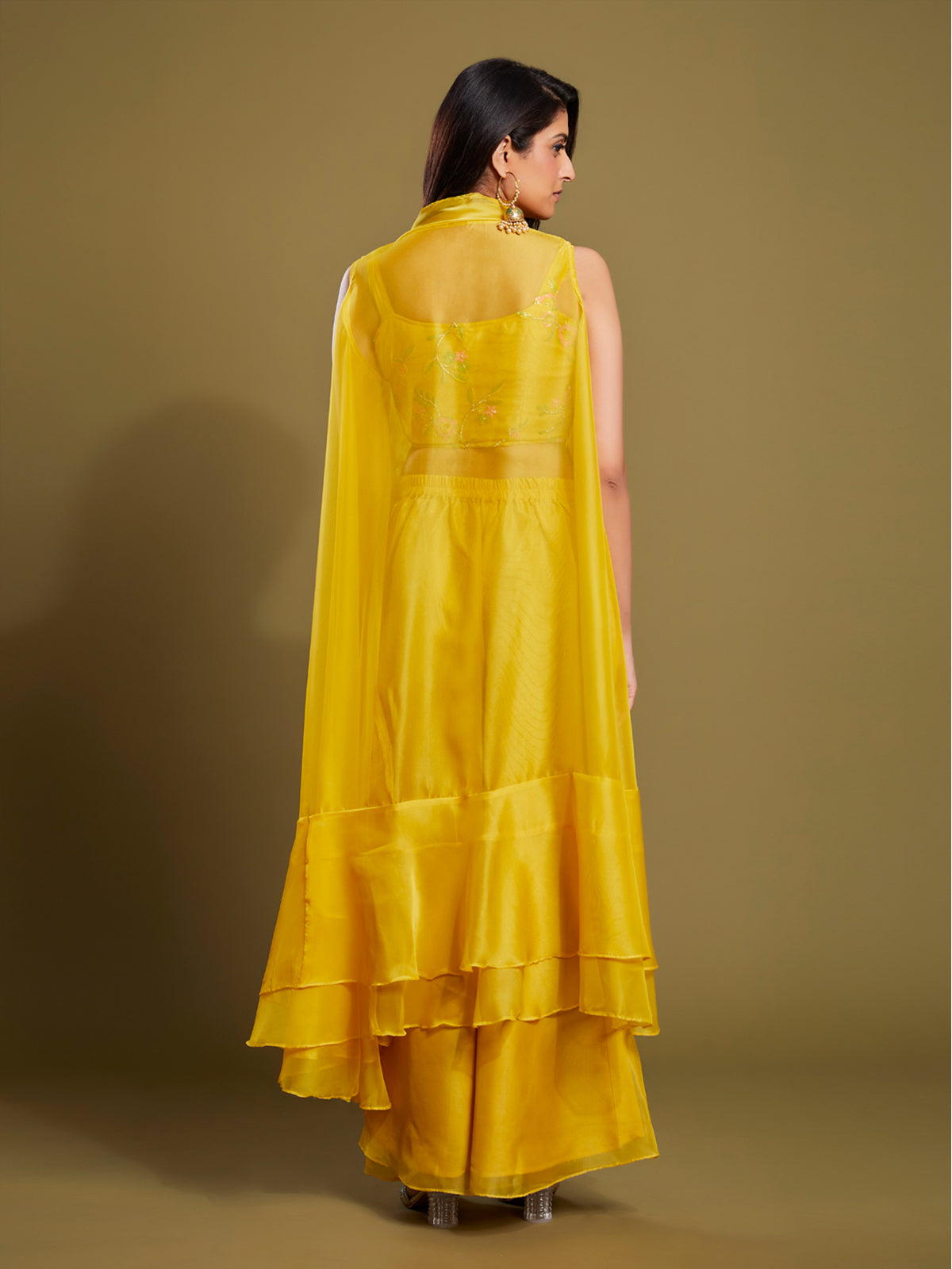 Rajwada - Yellow Embroidered Organza Stitched Indo Western Set