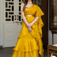Rajwada Mustard Organza Solid Saree with Stitched Blouse for Women