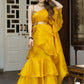Rajwada Mustard Organza Solid Saree with Stitched Blouse for Women