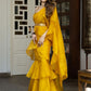 Rajwada Mustard Organza Solid Saree with Stitched Blouse for Women