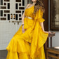 Rajwada Mustard Organza Solid Saree with Stitched Blouse for Women