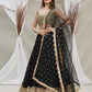 Rajwada Black And Gold Sequins Embroidered Semi Stitched Lehenga With Unstitched Blouse  For Women