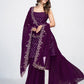 Violet Georgette Embroidered Stitched Kurta Set