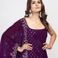 Violet Georgette Embroidered Stitched Kurta Set