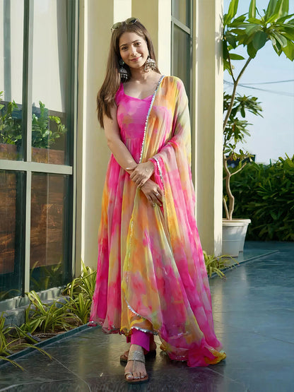 Rajwada Women Multi Color Organza Printed Stitched Gown