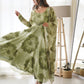 Rajwada Women Green Organza Printed Stitched Kurta With Dupatta