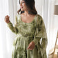 Rajwada Women Green Organza Printed Stitched Kurta With Dupatta