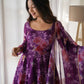 Rajwada Women Purple Printed Organza Stitched Kurta With Dupatta