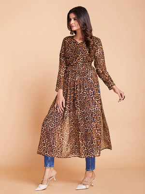 Rajwada Women Brown Faux Georgette Stitched Kurta