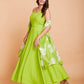 Green Faux Georgette Solid Stitched Gown