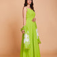 Green Faux Georgette Solid Stitched Gown