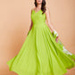Green Faux Georgette Solid Stitched Gown