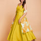 Yellow Faux Georgette Solid Stitched Gown