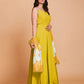 Yellow Faux Georgette Solid Stitched Gown