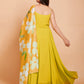 Yellow Faux Georgette Solid Stitched Gown