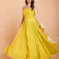 Yellow Faux Georgette Solid Stitched Gown