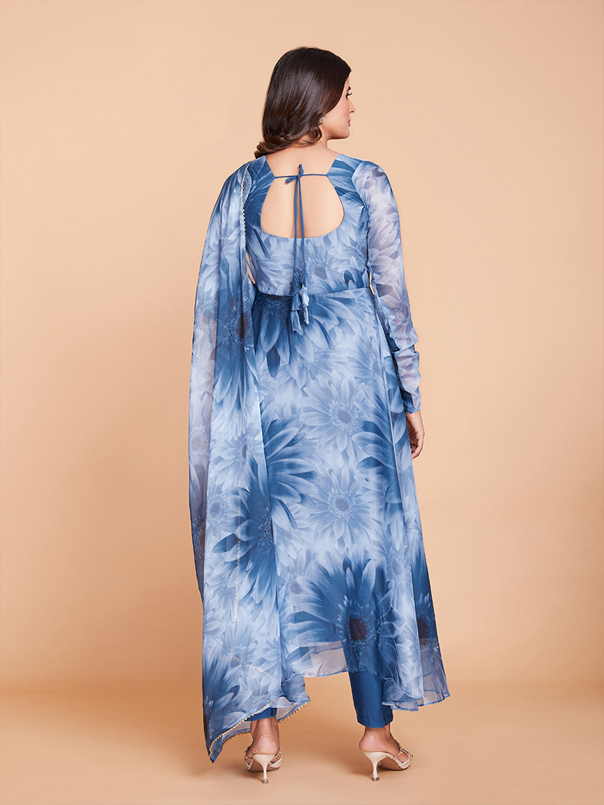 Blue Faux Georgette Printed Stitched Kurta Set
