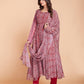 Maroon Faux Georgette Printed Stitched Kurta Set