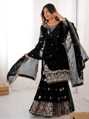Rajwada Black Georgette Embroidered Stitched Kurta Set For Women