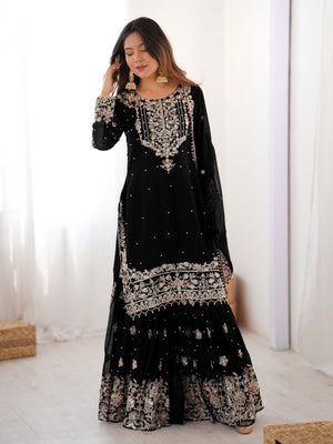 Rajwada Black Georgette Embroidered Stitched Kurta Set For Women