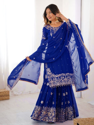 Rajwada Blue Georgette Embroidered Stitched Kurta Set For Women