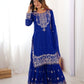 Rajwada Blue Georgette Embroidered Stitched Kurta Set For Women